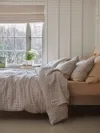 Piglet In Bed Gingham Linen Flat Sheet In Mushroom Gingham