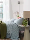 Piglet In Bed Gingham Linen Flat Sheet In Warm Blue Gingham