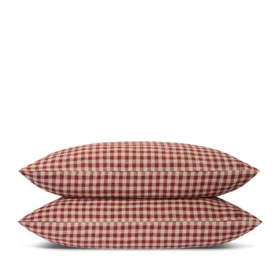 Piglet In Bed Gingham Linen Pillowcase Pair, King In Red