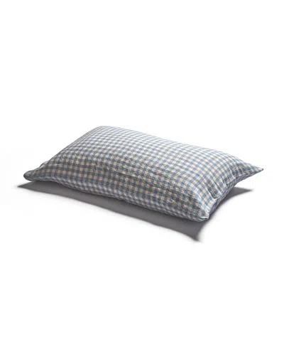 Piglet In Bed Gingham Linen Pillowcase Pair In Warm Blue Gingham