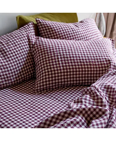 Piglet In Bed Gingham Linen Pillowcase Pair, Square Pillow In Red
