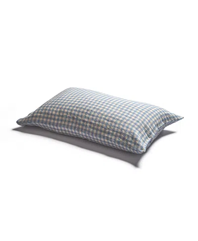 Piglet In Bed Gingham Linen Pillowcase Pair, Standard In Warm Blue Gingham