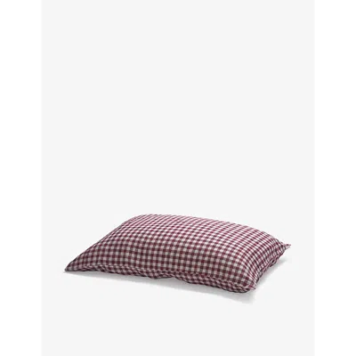 Piglet In Bed Berry Gingham Gingham-pattern Super King Linen Pillowcases 50cm X 90cm
