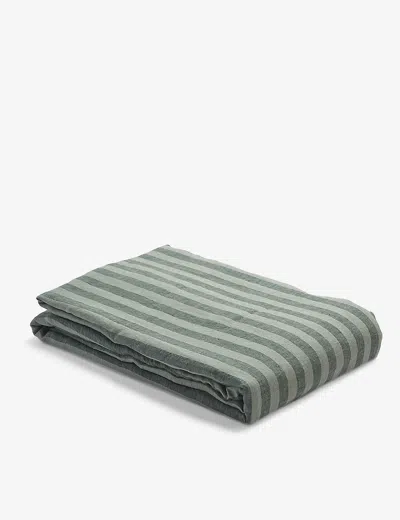 Piglet In Bed Green Pembroke Stripe-pattern Double Linen Duvet Cover