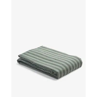 Piglet In Bed Pembroke Stripe Linen Duvet Cover In Green Pembroke