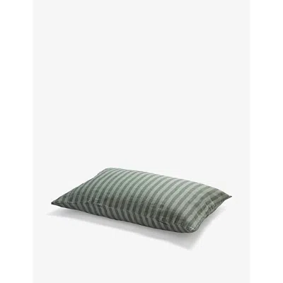 Piglet In Bed Stripe-pattern Standard Linen Pillowcases 50cm X 75cm In Green