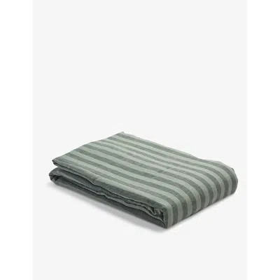 Piglet In Bed Green Pembroke Stripe-pattern Super-king Linen Duvet Cover
