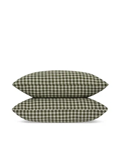 Piglet In Bed Heritage Gingham Linen Pillowcase Pair, Queen In Green