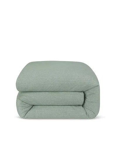 Piglet In Bed Herringbone Brushed Cotton Duvet Cover, Twin In Green