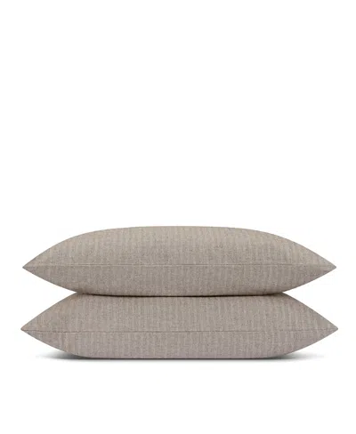 Piglet In Bed Herringbone Brushed Cotton Pillowcase Pair, King In Brown