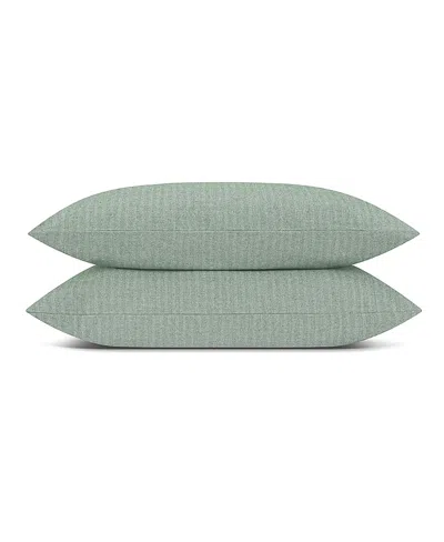 Piglet In Bed Herringbone Brushed Cotton Pillowcase Pair, King In Green