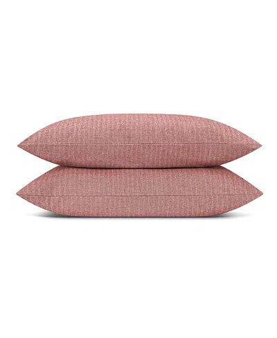 Piglet In Bed Herringbone Brushed Cotton Pillowcase Pair, Standard In Pink