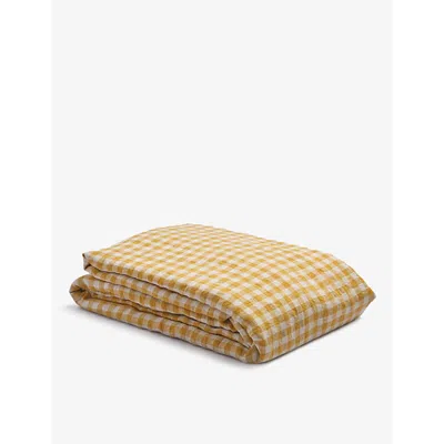 Piglet In Bed Gingham-pattern Double Linen Duvet Cover In Honey Gingham