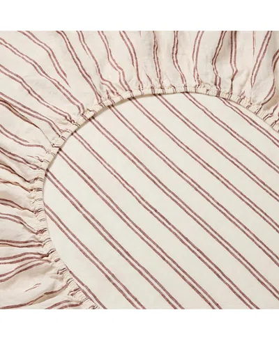 Piglet In Bed Kemptown Stripe Linen Blend Fitted Sheet, Full In Pink