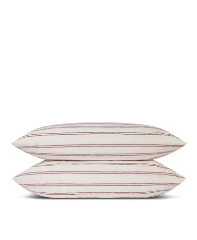 Piglet In Bed Kemptown Stripe Linen Blend Pillowcase (pair), Queen In Pink