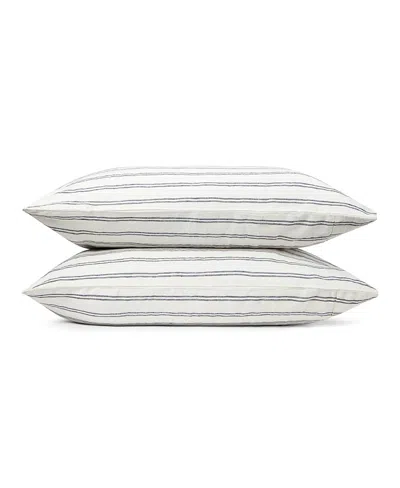 Piglet In Bed Kemptown Stripe Linen Blend Pillowcase (pair), Standard In Ivory/atlantic