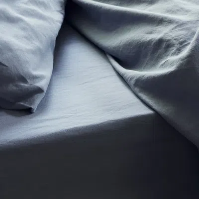 Piglet In Bed Linen Blend Fitted Sheet, King In Medium Blue