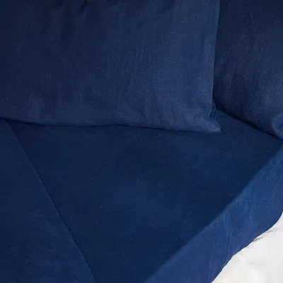 Piglet In Bed Linen Blend Fitted Sheet, Queen In Atlantic
