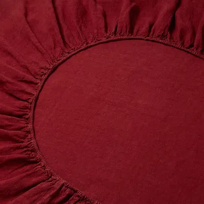 Piglet In Bed Linen Blend Fitted Sheet, Queen In Red