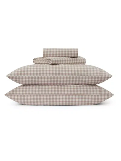 Piglet In Bed Linen Blend Gingham Sheet Set In Neutral