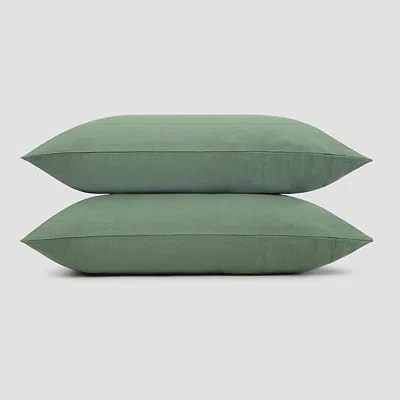 Piglet In Bed Linen Blend Pillowcase Pair, Standard In Elm Green