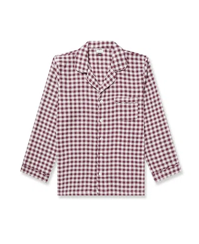 Piglet In Bed Men's Gingham Linen Pajama Set In Berry Gingham