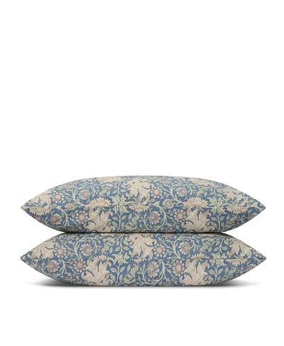 Piglet In Bed Morris & Co Double Bough Linen Blend Pillowcase Pair, Standard In Blue