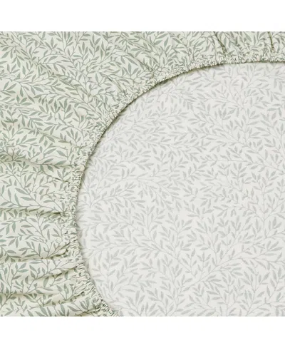 Piglet In Bed Morris & Co Standen Cotton Fitted Sheet, Queen In Green