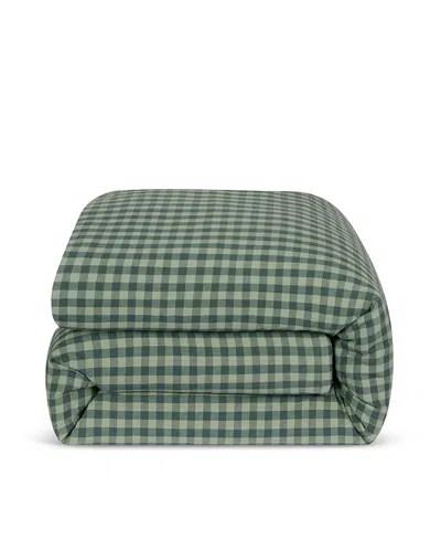 Piglet In Bed Pembroke Gingham Linen Blend Duvet Cover, Queen In Green