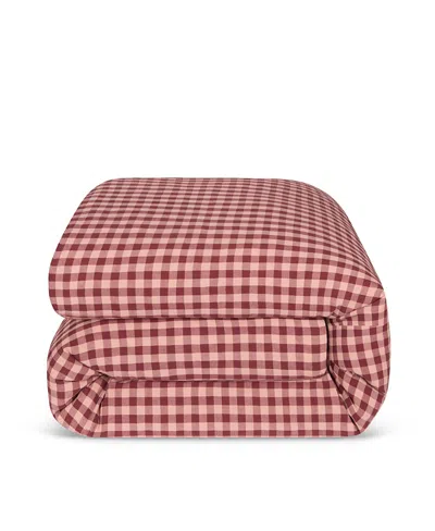 Piglet In Bed Pembroke Gingham Linen Blend Duvet Cover, Queen In Burgundy