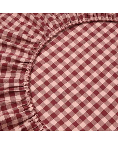 Piglet In Bed Pembroke Gingham Linen Blend Fitted Sheet, King In Brown