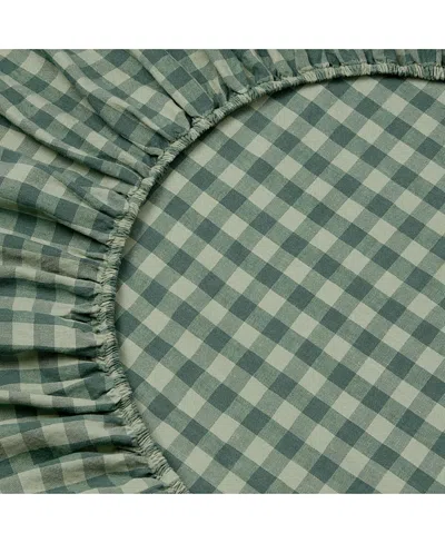 Piglet In Bed Pembroke Gingham Linen Blend Fitted Sheet, Queen In Green