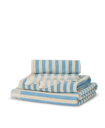 Piglet In Bed Pembroke Stripe Bath Sheet In Blue