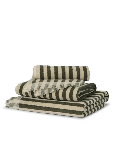Piglet In Bed Pembroke Stripe Bath Sheet In Green