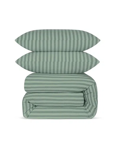 Piglet In Bed Pembroke Stripe Cotton Duvet Set, King In Green