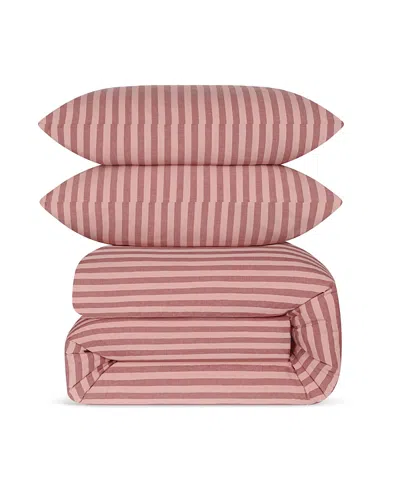 Piglet In Bed Pembroke Stripe Cotton Duvet Set, King In Red