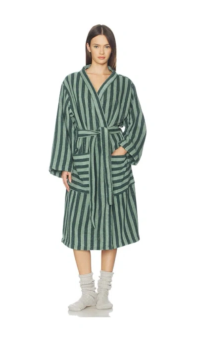 Piglet In Bed Pembroke Stripe Cotton Robe In Green