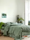 Piglet In Bed Pembroke Stripe Linen Blend Duvet Cover In Pine Green