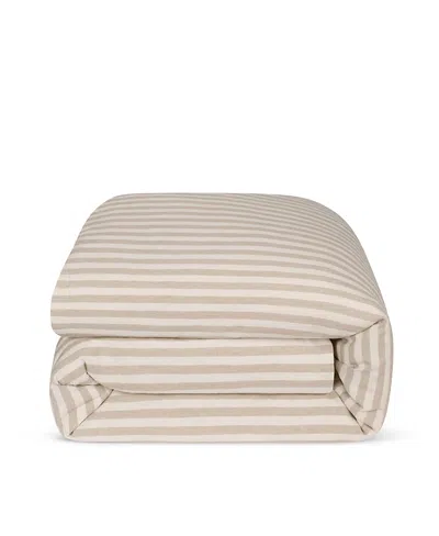 Piglet In Bed Pembroke Stripe Linen Blend Duvet Cover, Queen In Brown