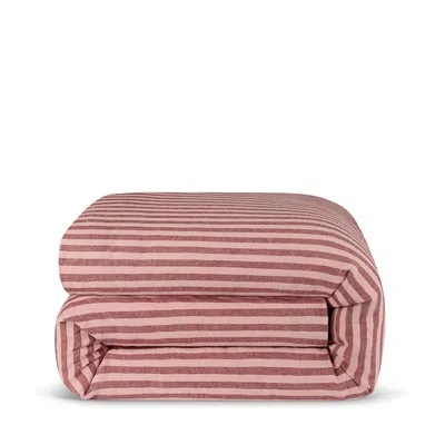 Piglet In Bed Pembroke Stripe Linen Blend Duvet Cover, Queen In Pink