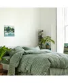 Piglet In Bed Pembroke Stripe Linen Blend Fitted Sheet, California King In Pine Green