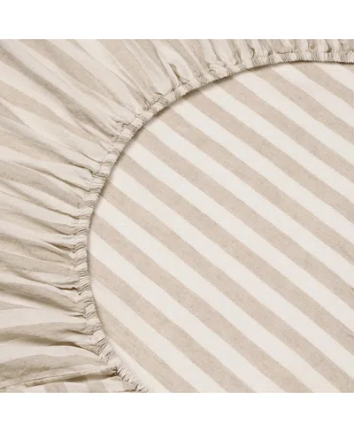 Piglet In Bed Pembroke Stripe Linen Blend Fitted Sheet, King In Neutral