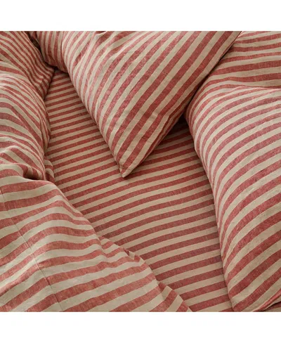 Piglet In Bed Pembroke Stripe Linen Blend Fitted Sheet, King In Sandstone Red