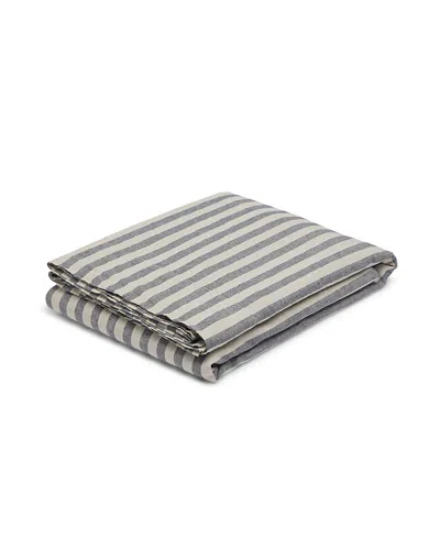 Piglet In Bed Pembroke Stripe Linen Blend Flat Sheet, Queen In Gray
