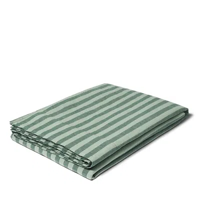 Piglet In Bed Pembroke Stripe Linen Blend Flat Sheet, Queen In Green
