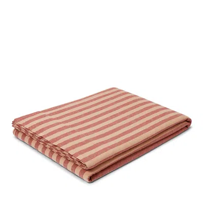 Piglet In Bed Pembroke Stripe Linen Blend Flat Sheet, Queen In Red