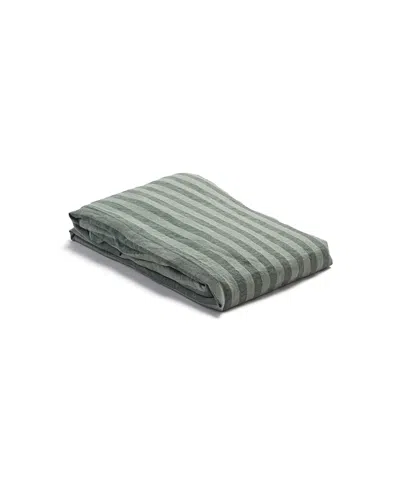 Piglet In Bed Pembroke Stripe Linen Blend Flat Sheet, Twin In Pine Green
