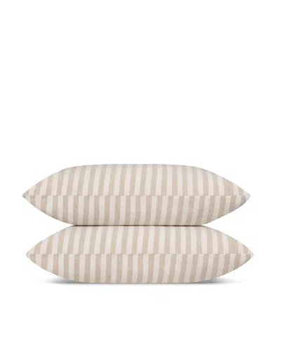 Piglet In Bed Pembroke Stripe Linen Blend Pillowcase Pair, Queen In Neutral