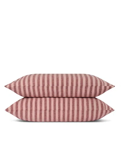 Piglet In Bed Pembroke Stripe Linen Blend Pillowcase Pair, Standard In Pink