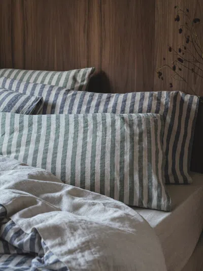 Piglet In Bed Pembroke Stripe Linen Blend Pillowcases In Atlantic/oatmeal